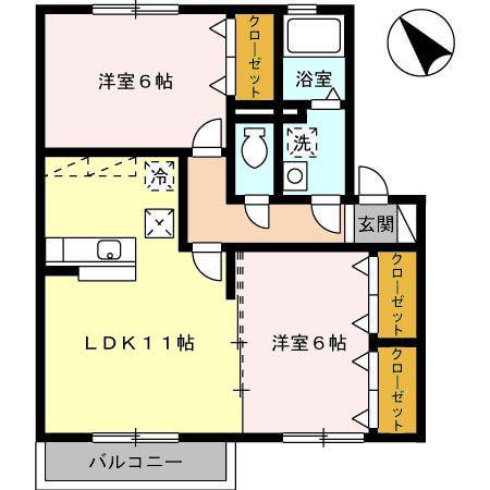 カメリアII(2LDK/1階)の間取り写真