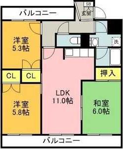 エスペランス池浦B棟(3LDK/4階)の間取り写真