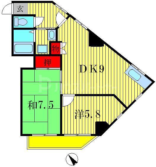 グローリアパレス壱番館(1DK/5階)の間取り写真