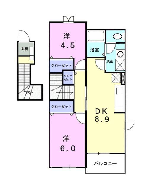 ビルゴ・レオーネC棟(2DK/2階)の間取り写真