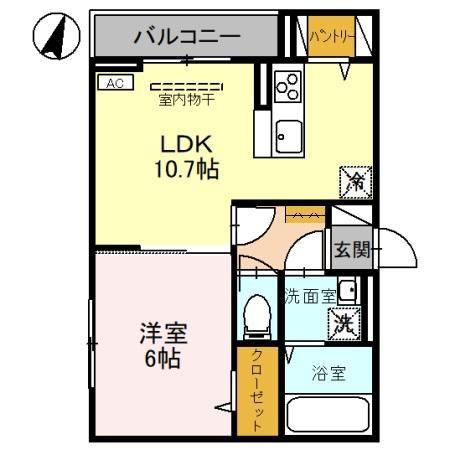 DーROOM笹口(1LDK/3階)の間取り写真
