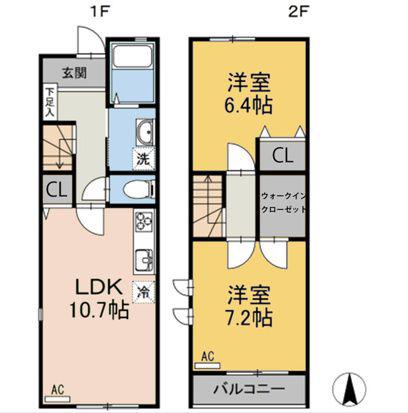 アルヴィータB棟(2LDK/1階)の間取り写真