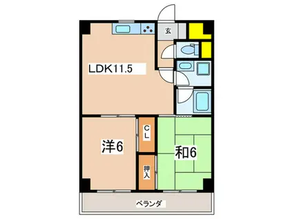 ロイヤルフラット野毛山壱番館(2LDK/9階)の間取り写真