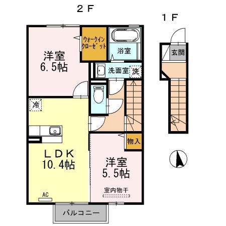 プランドール由布(2LDK/2階)の間取り写真