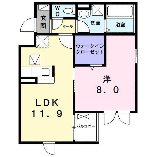 ガーデニアK(1LDK/2階)の間取り写真