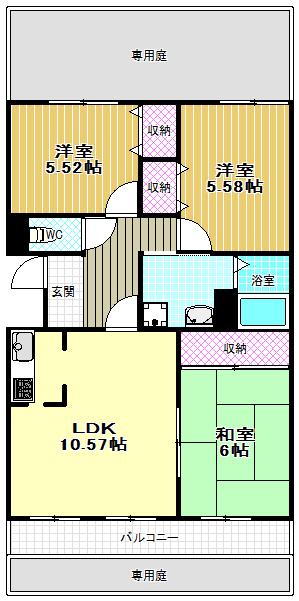 玉手山サンハイツ(3LDK/1階)の間取り写真