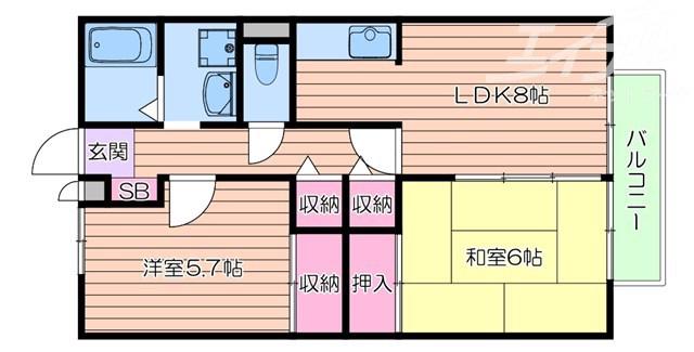 グリーンハイツ岸辺(2LDK/1階)の間取り写真