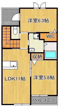 フォルディール(2LDK/2階)の間取り写真