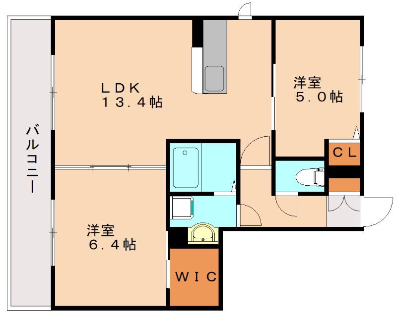 オーク学研都市駅南 C棟(2LDK/1階)の間取り写真