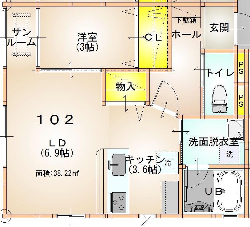 ウインドソングIII(1LDK/1階)の間取り写真