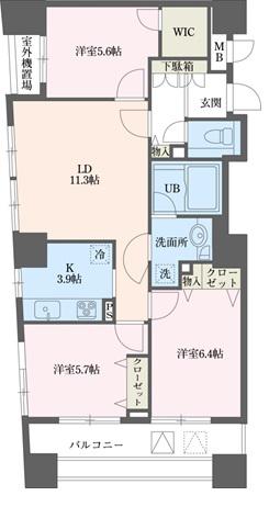 ドゥーエ横浜駅前(3LDK/21階)の間取り写真