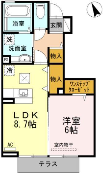パースハイム B棟 (1LDK/1階)の間取り写真