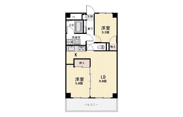 リヴィエール久里浜(2LDK/9階)の間取り写真