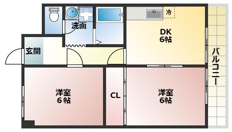 スカイハイム大喜(2DK/2階)の間取り写真