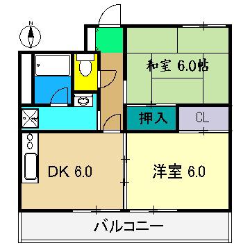 ル・フルール大川筋(2DK/3階)の間取り写真