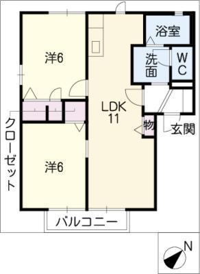 カリメーラC(2LDK/1階)の間取り写真