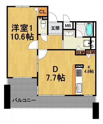 白鷹苦楽園マンション(1LDK/6階)の間取り写真