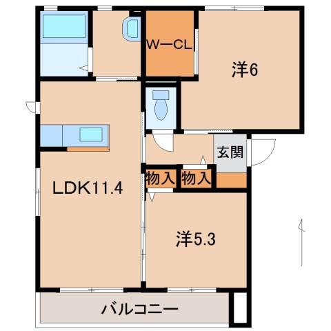シャーメゾン太田(2LDK/2階)の間取り写真
