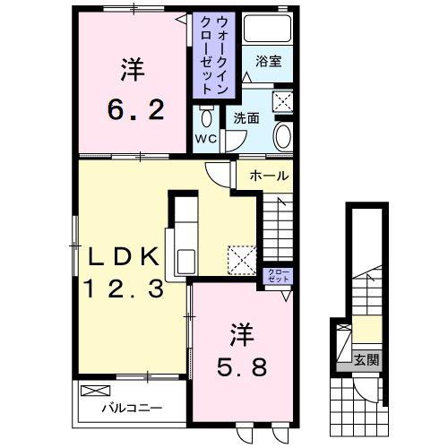 オリーブA(2LDK/2階)の間取り写真