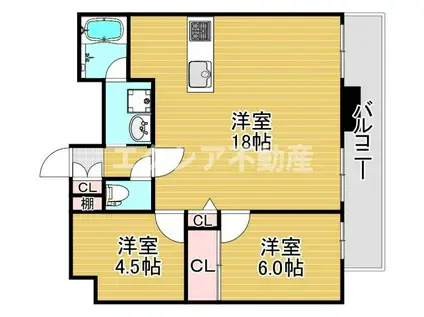 パルシオ福島(2LDK/10階)の間取り写真