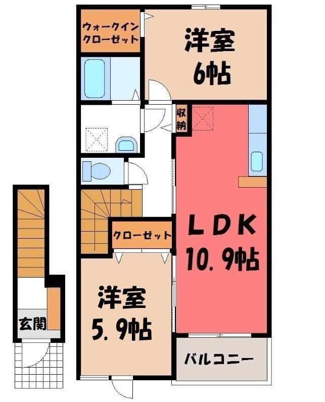ハピネス ガーデン(1LDK/2階)の間取り写真