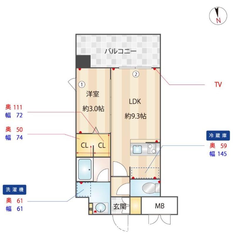 カミノレアル箱崎宮前(1LDK/3階)の間取り写真