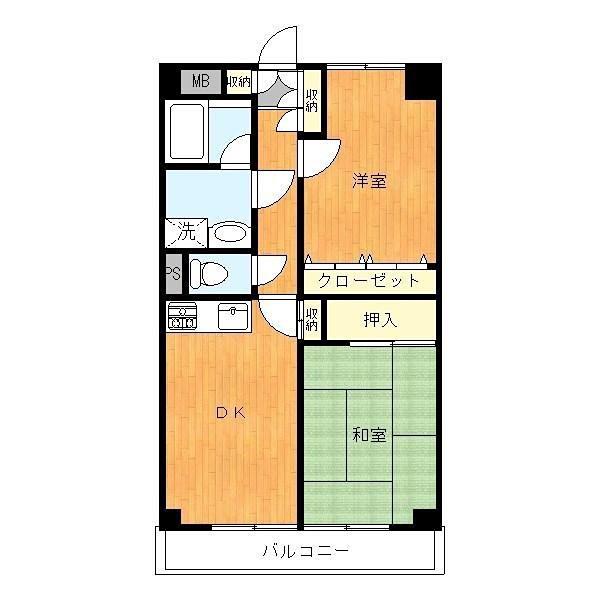 ルフレ中野(2DK/3階)の間取り写真