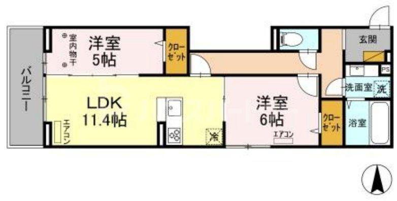 NOBLE FERROA棟(2LDK/3階)の間取り写真