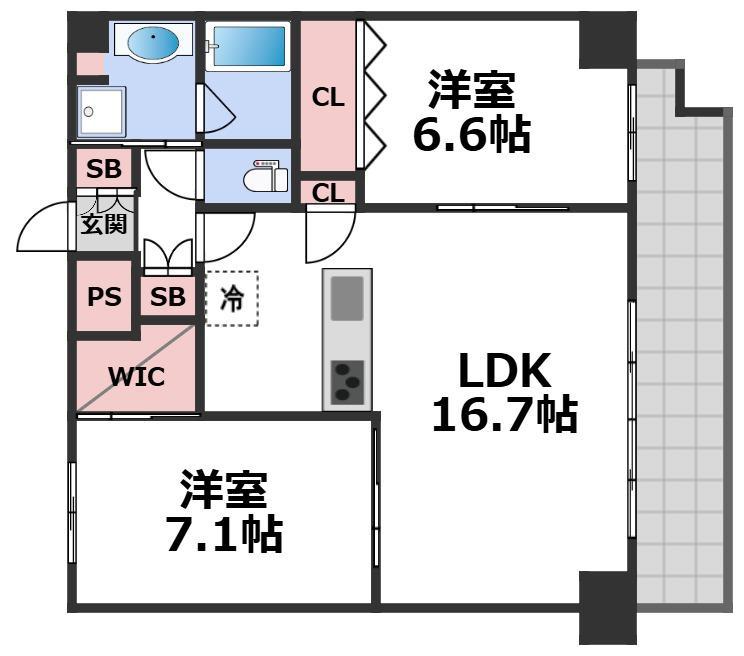 ミラージュパレス天王寺堀越町(2LDK/8階)の間取り写真