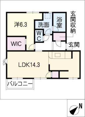 おーくたうん長久手 B棟(1LDK/2階)の間取り写真