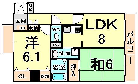 フォルザ武庫之荘(2LDK/3階)の間取り写真