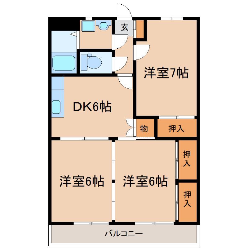 ハイツニューリバー(3DK/1階)の間取り写真