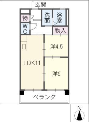 マリーヴィラ広見(2LDK/4階)の間取り写真