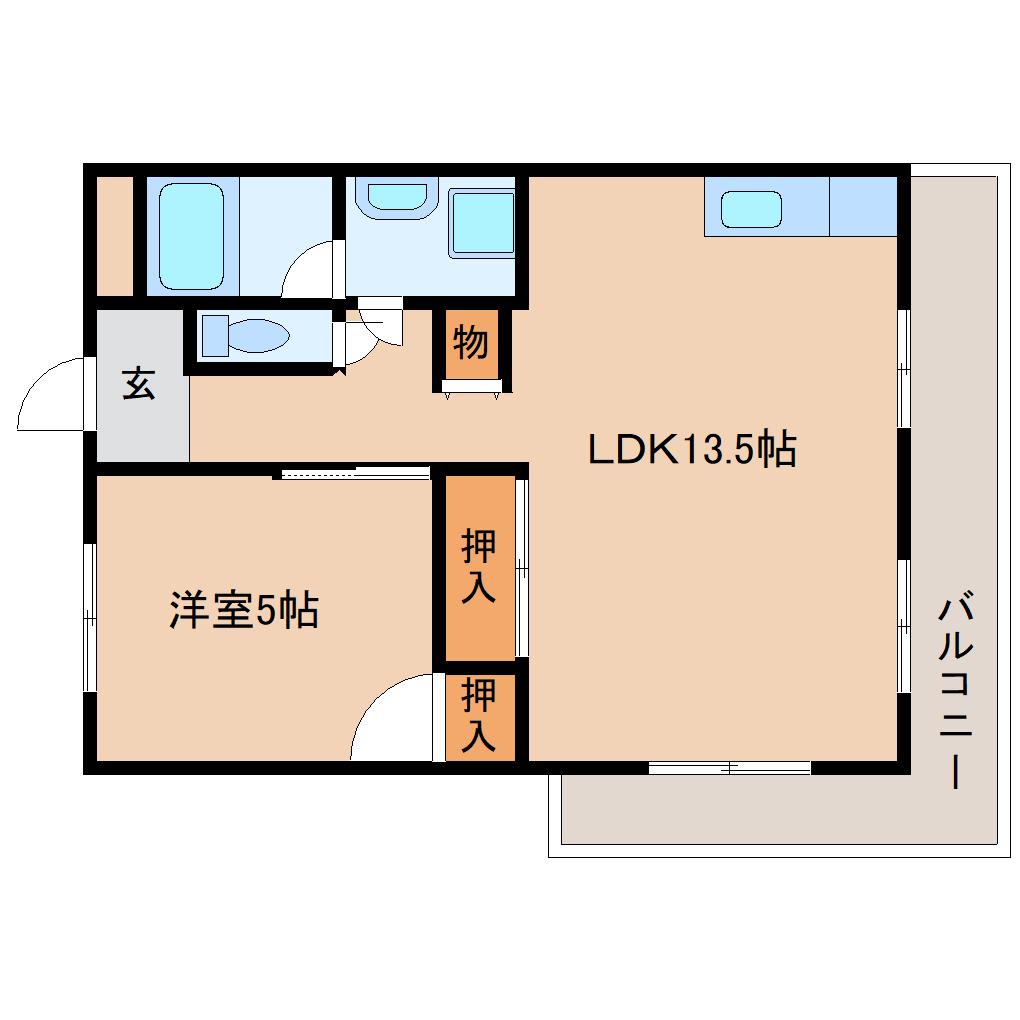コーポ南生駒(1LDK/4階)の間取り写真