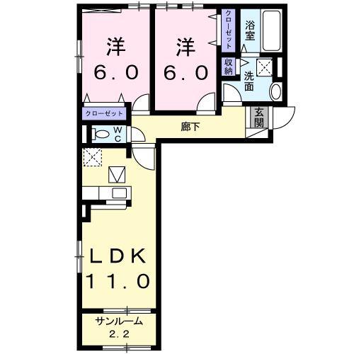 グランドソレイユ(2LDK/1階)の間取り写真
