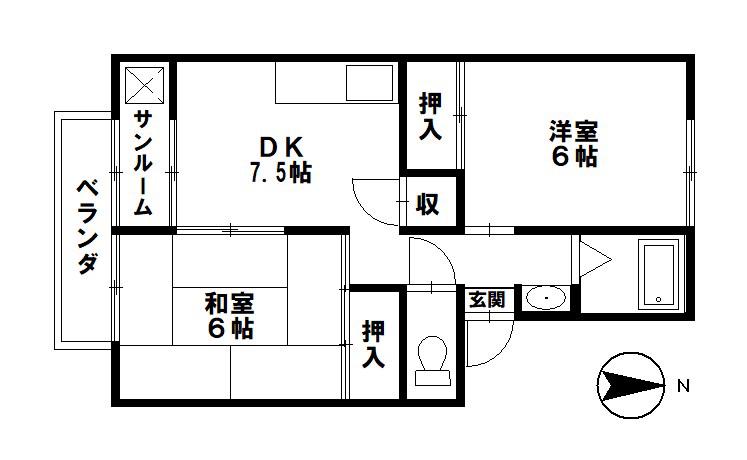 プレジール白山(2DK/2階)の間取り写真