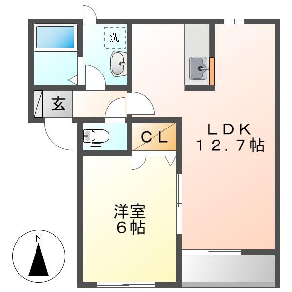 ソレールA棟(1LDK/2階)の間取り写真