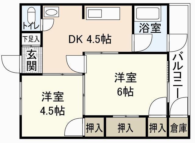 大宮蓑代コーポ(2DK/4階)の間取り写真