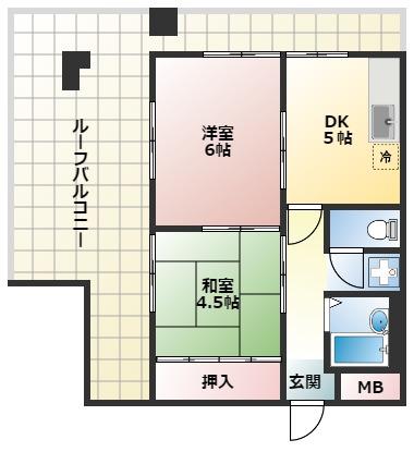 中道ハイツ(2DK/4階)の間取り写真