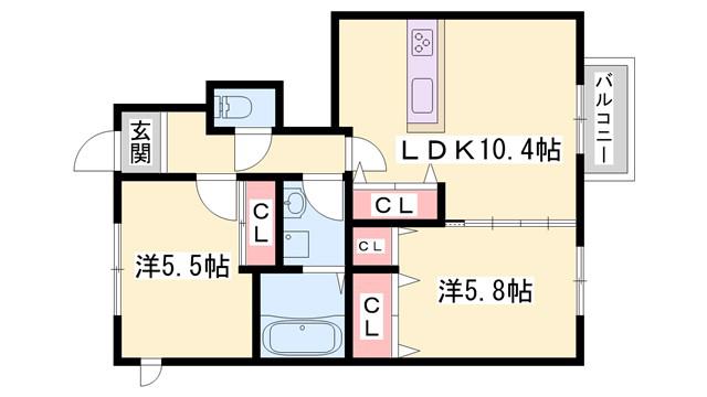 VILLA網干(2LDK/1階)の間取り写真