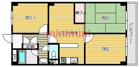 天王タウンハイツ(3LDK/3階)の間取り写真