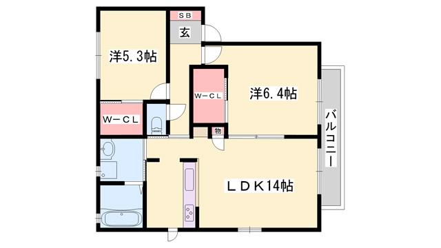 カルムリー溝口駅前(2LDK/1階)の間取り写真