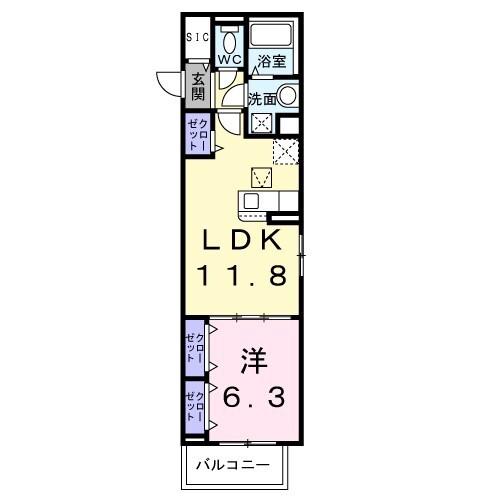 ボワ リュネール(1LDK/1階)の間取り写真