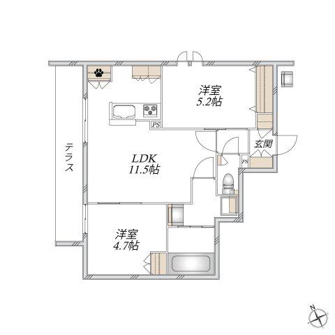 KIRSCHE ICHIKAWA(2LDK/1階)の間取り写真