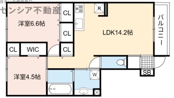 ラリュール(2LDK/1階)の間取り写真