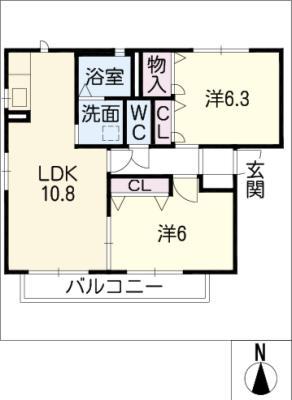 サニーヒル八前IIB棟(2LDK/2階)の間取り写真
