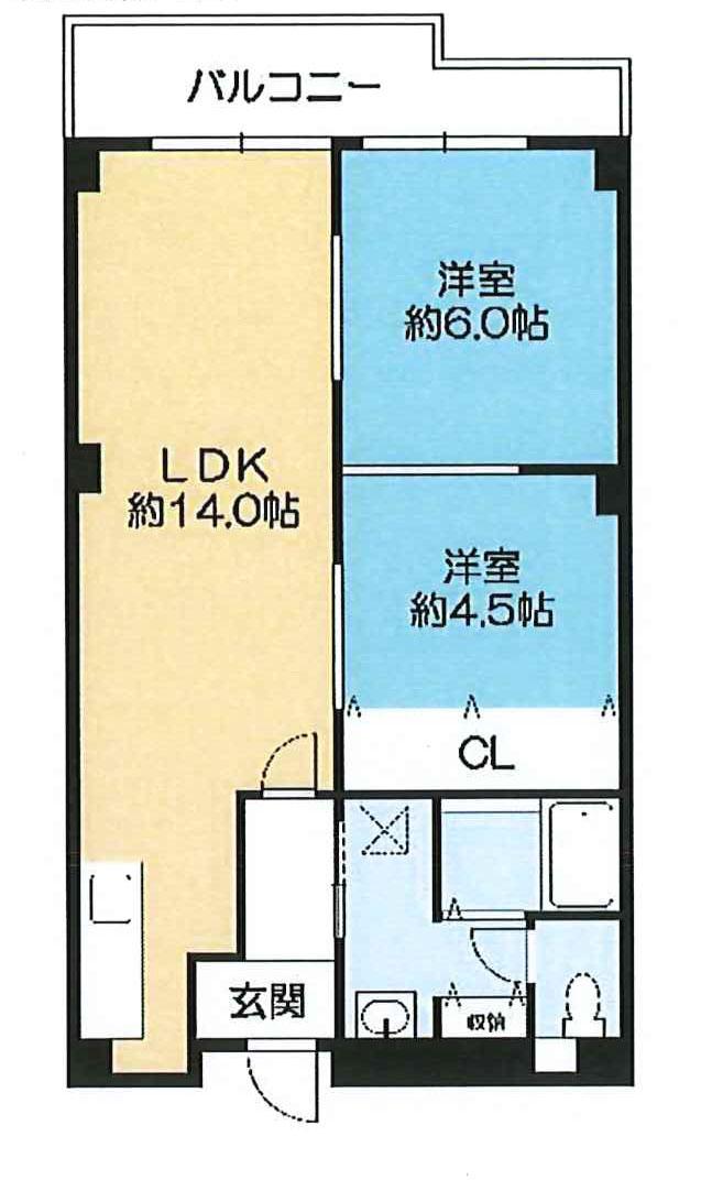 岡本センチュリーマンション(2LDK/5階)の間取り写真