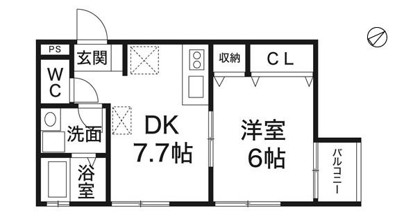 トラスティ本町(1LDK/1階)の間取り写真