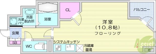 HF晩翠通レジデンス(ワンルーム/2階)の間取り写真