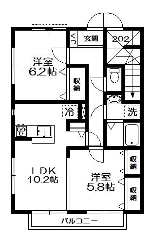 ビラシェーヌ(2LDK/1階)の間取り写真